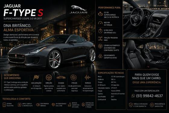 JAGUAR F-TYPE 3.0 COUPÉ SUPERCHARGED V6 24V GASOLINA 2P AUTOMÁTICO JAGUAR F-TYPE 3.0 COUPÉ SUPERCHARGED V6 24V GASOLINA 2P AUTOMÁTICO